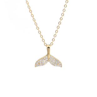 ISLANDIO新品S925纯银美人鱼尾项链 极简温柔前度3吊坠钻石锁骨链