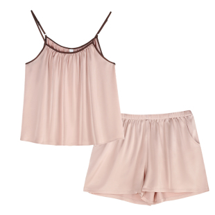 轩靓睡衣女士夏季薄款冰丝吊带短裤两件套装仿真丝绸纯欲风家居服