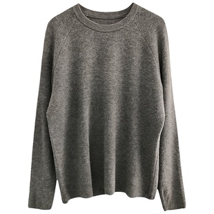 软糯显白灰色圆领宽松套头针织衫毛衣女2025秋冬新纯色内搭打底衫