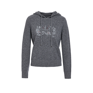 【100%绵羊毛】JESSIE抽绳连帽针织衫女小马绣花钉珠上衣春季新款