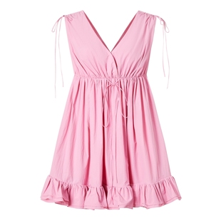 摩萨克奥莱夏法式芭蕾风荷叶边花苞短款连衣裙女