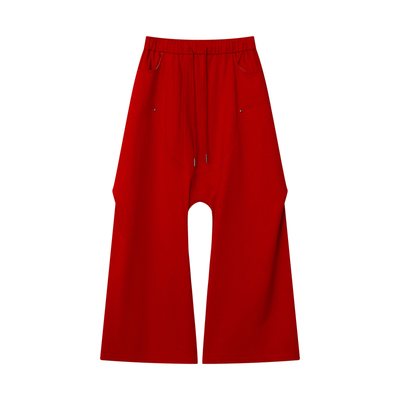 FUNKYFUN 分片式拼接剪裁铆钉 中腰松紧腰 落档廓形卫裤休闲长裤