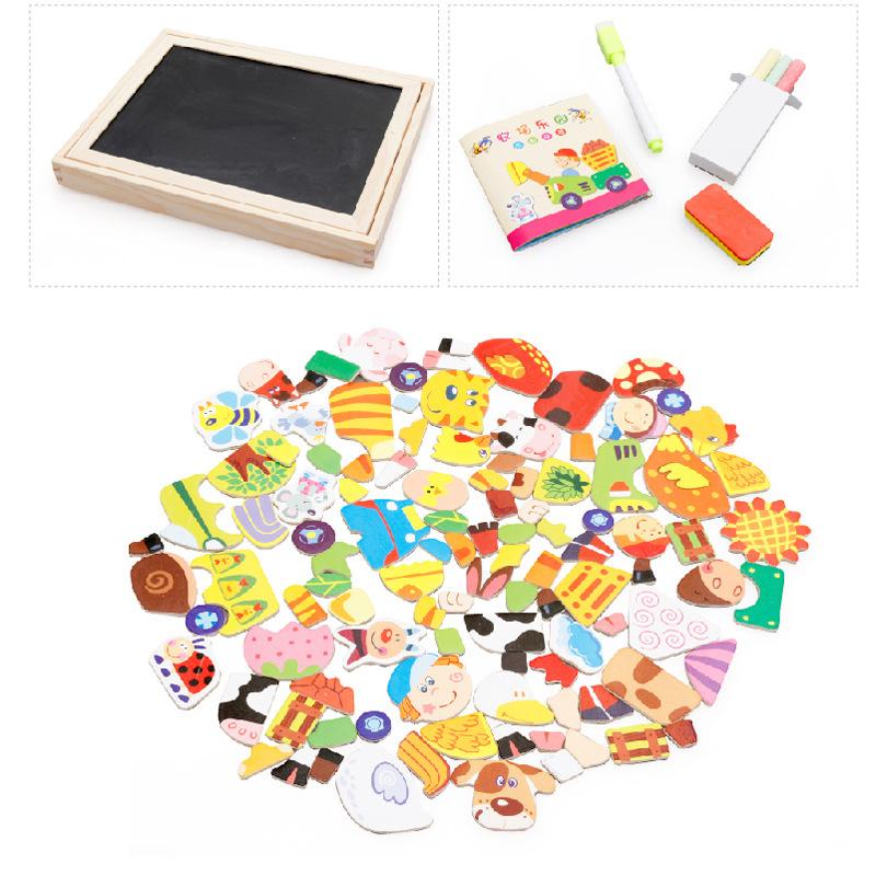 儿童益智玩具磁性木制质双面拼拼画板动物磁性画板多功能拼图乐