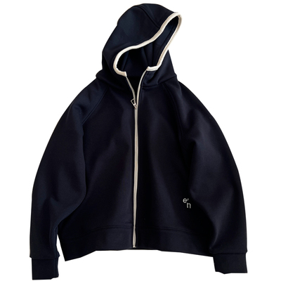 撞色白边拉链连帽卫衣女宽松加绒