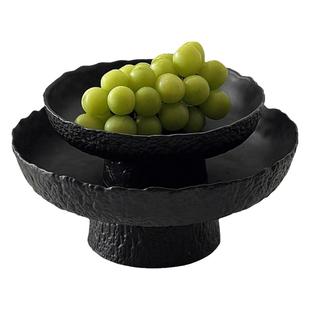 高级感磨砂黑高脚水果盘客厅茶几家用零食摆放盘多层玻璃干果盘子