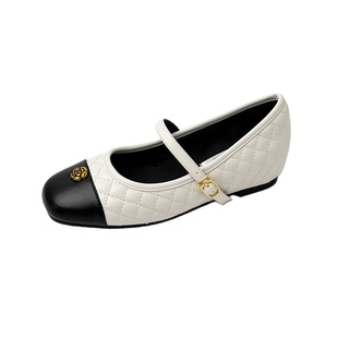 羊皮版~内增高玛丽珍鞋女2025新款菱格小香风真皮一字扣浅口单鞋