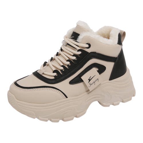 2025冬季新加绒老爹鞋女厚底百搭保暖棉鞋高帮运动休闲鞋防滑防水