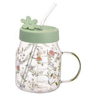 摩登主妇小枝荨玻璃杯子女2026新款水杯办公室吸管水杯咖啡牛奶杯