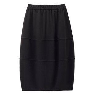 设计师款佐丹奴毛呢花苞裙女装新款破骨黑色松紧腰半身裙18465708