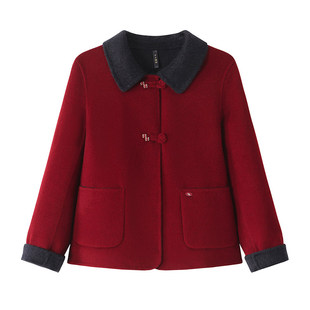 小个子妈妈装宽松双面羊毛大衣短款洋气2026新款秋冬羊绒毛呢外套