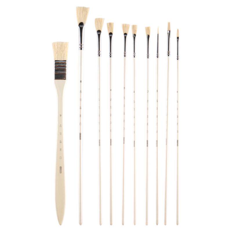 青竹水粉画笔美术生专用丙烯油画水彩毛笔颜料刷子排笔流光白猪鬃尼龙水粉笔黑骑士扇形色彩笔勾线笔套装画材