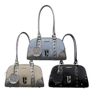 Cultivator原创小众休闲撞色炫光手提单肩波士顿包保龄球包2025春