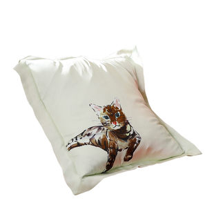 宠猫达人』桑罗深睡真丝靠垫枕套小猫印花方枕100%桑蚕丝枕头套