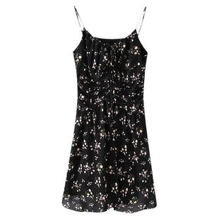 夕蒙2026新款春夏季黑色法式收腰茶歇赫本风小个子碎花吊带连衣裙