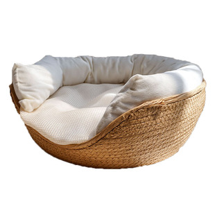 可拆洗藤编猫窝夏季猫床冬季保暖手工编织狗窝四季通用猫咪用品