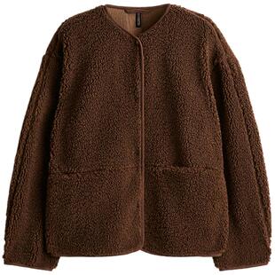 HM女装春季短外套圆领休闲舒适简约泰迪绒夹克 1228915