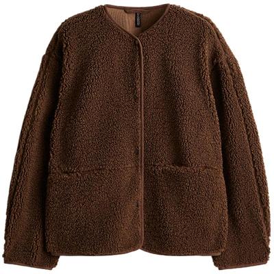 HM女装冬季短外套圆领休闲舒适简约泰迪绒夹克 1228915