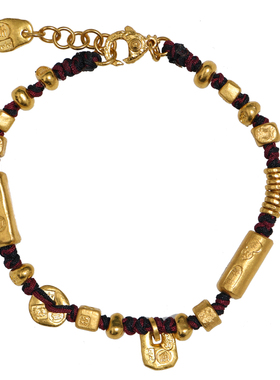 手工錾刻古法吉言金饼锤纹手串