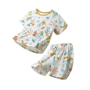 儿童睡衣纯棉夏季薄款男女童装短裤短袖套装宝宝空调服半袖家居服