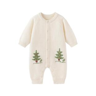 babylove婴儿连体衣春秋季羊毛哈衣针织毛衣宝宝纯色衣服浮翠流丹