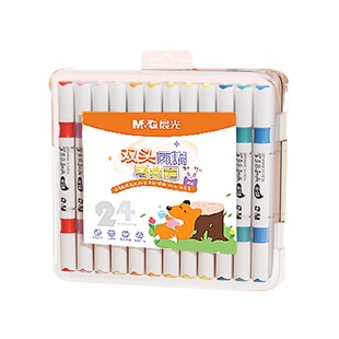 晨光双头丙烯马克笔学生专用可叠色画笔炳烯儿童软头美术手绘彩色画笔24色马克笔套装36色48色可水洗笔芯