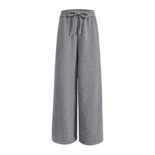 阔色杏色蝴蝶结绑带休闲裤直筒裤女2025秋冬季新款灰色高腰长裤子