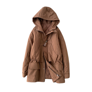 冬季新款女装美拉德色系夹棉连帽外套宽松休闲棉衣舒适保暖棉服