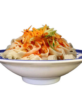 饭店商用餐具陕西凉皮青花米皮面皮密胺早餐浅口碗拌面仿瓷耐高温