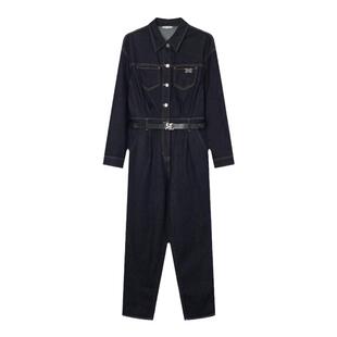 飘蕾水洗蓝牛仔连体裤女2026春季新款百搭通勤经典复古套装