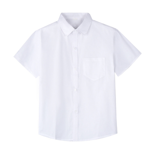 男童白衬衫春秋中大童小学生校服儿童白衬衫短袖表演纯棉男孩衬衣