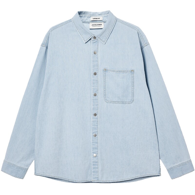 【牛仔衬衫男款】杰克琼斯蓝色长袖衬衣春季中性简约纯棉上衣男装