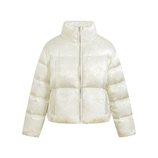 HeyDress新中式提花羽绒服女冬季短款白鸭绒暗纹压花保暖白色外套