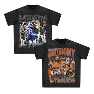 水洗复古库里科比欧文詹姆斯莫兰特美式球星T恤白墨直喷印花短袖