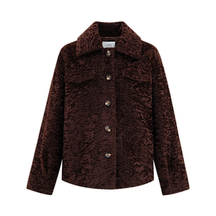 LEDAFOR3 富人区Teddy 泰迪美拉德棕色 翻领单排扣仿羊羔毛毛外套