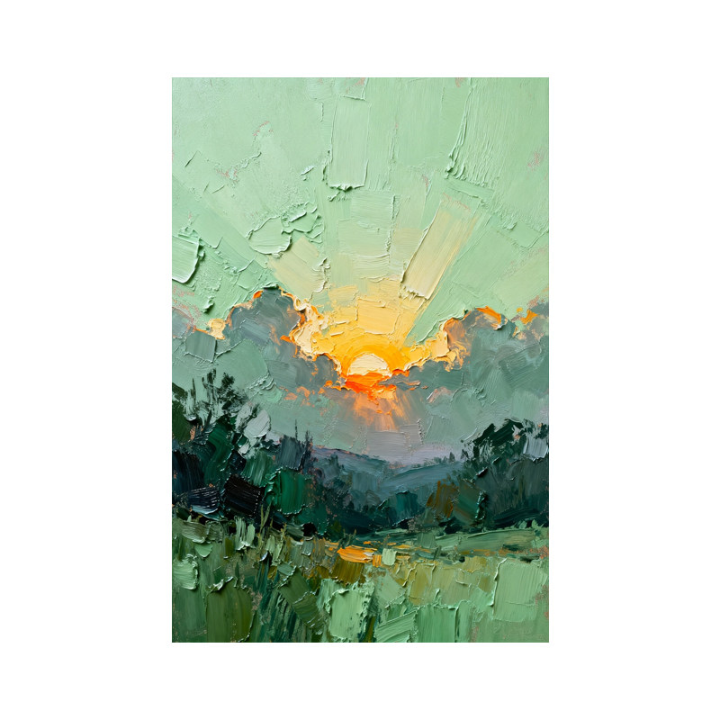 可班手绘油画青野朝曦玄关挂画