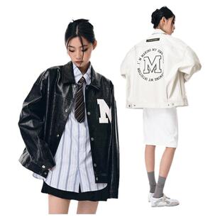 明星同款MLMR2025年新款秋冬外套情侣男女款夹克黑色机车皮衣pu