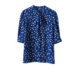 复古情结 衬肤显白 优雅蝴蝶结飘带法式浪漫减龄波点真丝衬衫女夏