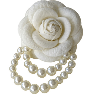 山茶花珍珠胸针高档精致小香风仿羊绒胸花装饰西装毛衣别针配饰新