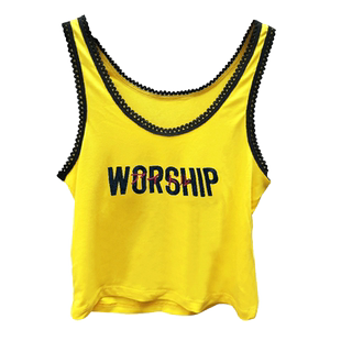 夏季多巴胺刺绣背心短款外穿jazz跳舞上衣莫代尔kpop女团演出服黄