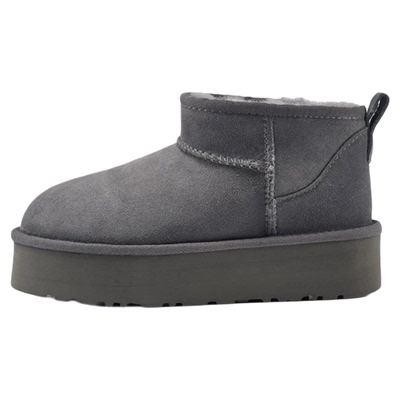 巨保暖～灰色雪地靴短筒厚底女