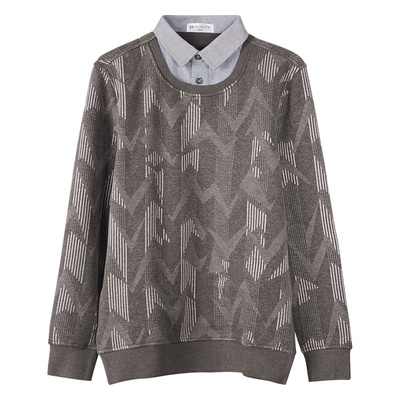 好波冬季男加大码长袖保暖衬衣爸爸装青中年假两件保暖衫HCS2401