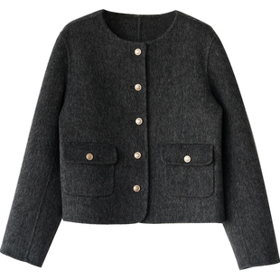 骆驼绒小香风宽松短款羊毛双面呢大衣女秋冬新款小个子毛呢外套