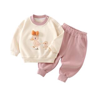 贝肽斯宝宝套装春装2026新款洋气婴儿衣服女童卫衣束脚裤两件套S