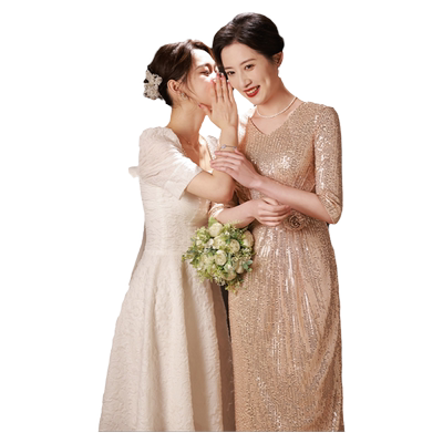 香槟色妈妈婚宴晚礼服高级感