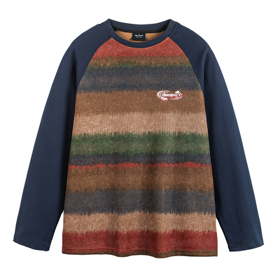 万有引力博物馆 插肩袖拼接撞色长袖T恤女秋季2025年新款宽松上衣