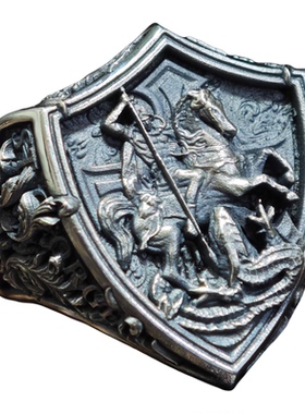 铁头的店 925银 复古做旧盾牌“屠龙徽章 ”戒指 暗黑风指环