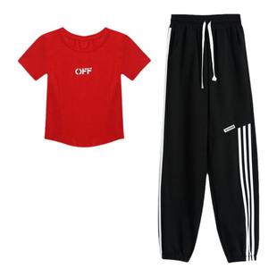 鬼步舞服装新款运动套装夏短袖健身操团体跳舞衣服时尚表演服女棉