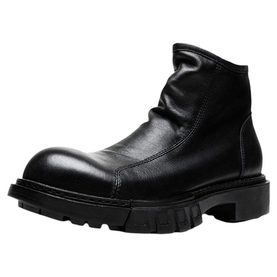 复古马丁靴男厚底英伦单层拉链机车真皮切尔西靴男士短靴增高加绒