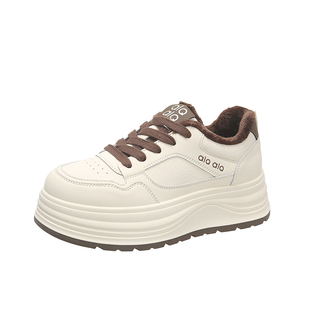 加绒加厚小白鞋女厚底板鞋2025冬季新款皮面防水休闲运动学生棉鞋