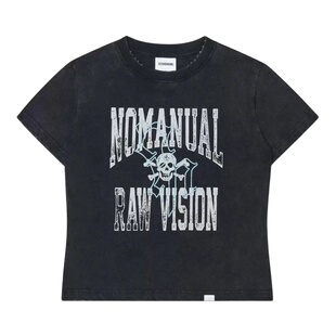NOMANUAL NM SKULL T恤（女款）- 水洗黑色 MUSI韩国官网直邮进口